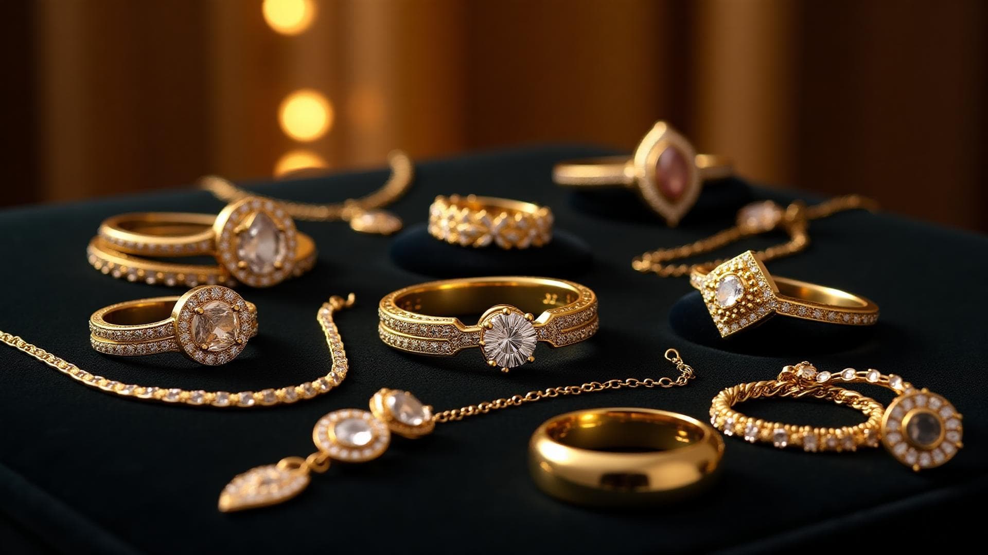 پس‌زمینه جواهرات و حلقه‌های طلا